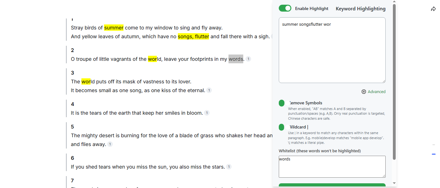 Highlight effect English screenshot